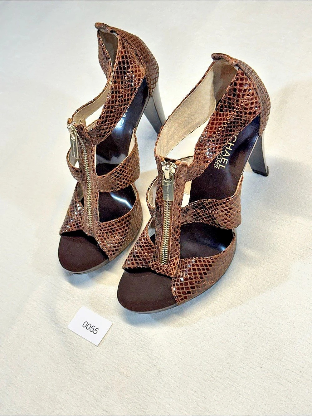 Michael Kors Snakeskin-Print Zip Heels in Brown US 7M